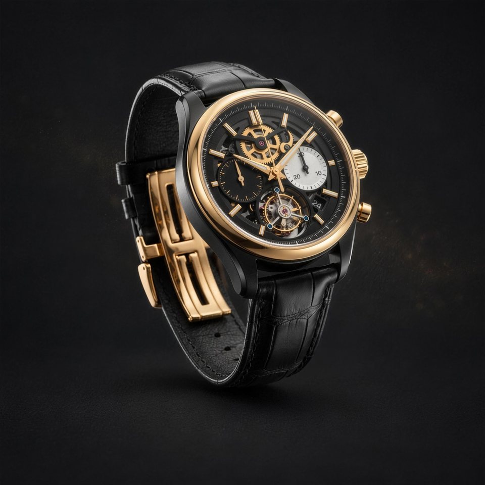 Merovelle Eclipse skeleton tourbillon chronograph in black DLC and gold